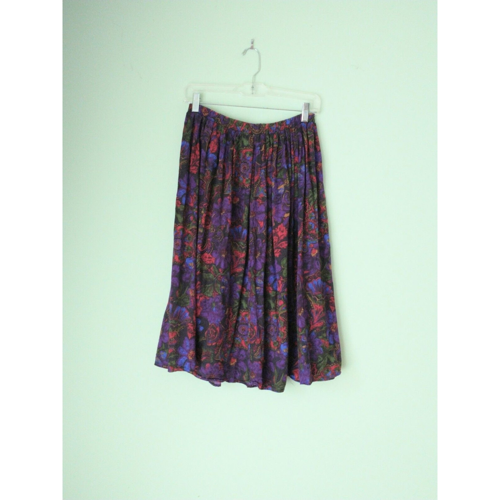 Vintage Womens Midi Skirt Size 8 Purple Floral Cottagecore Prairiecore Festival